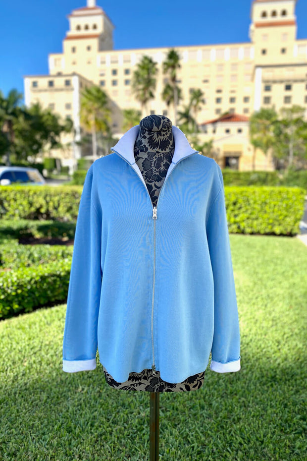 Algo of Switzerland Cotton Jacket in Light Blue available at Mildred Hoit in Palm Beach.