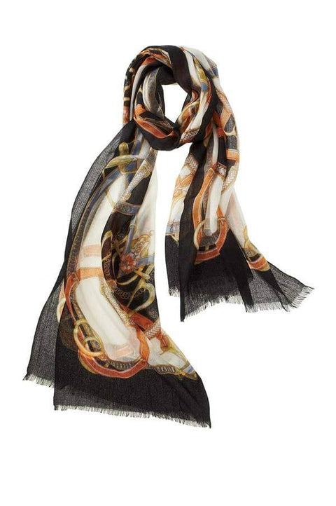 Cinta Cashmere Printed Shawl - Black/Tangerine available at Mildred Hoit in Palm Beach.