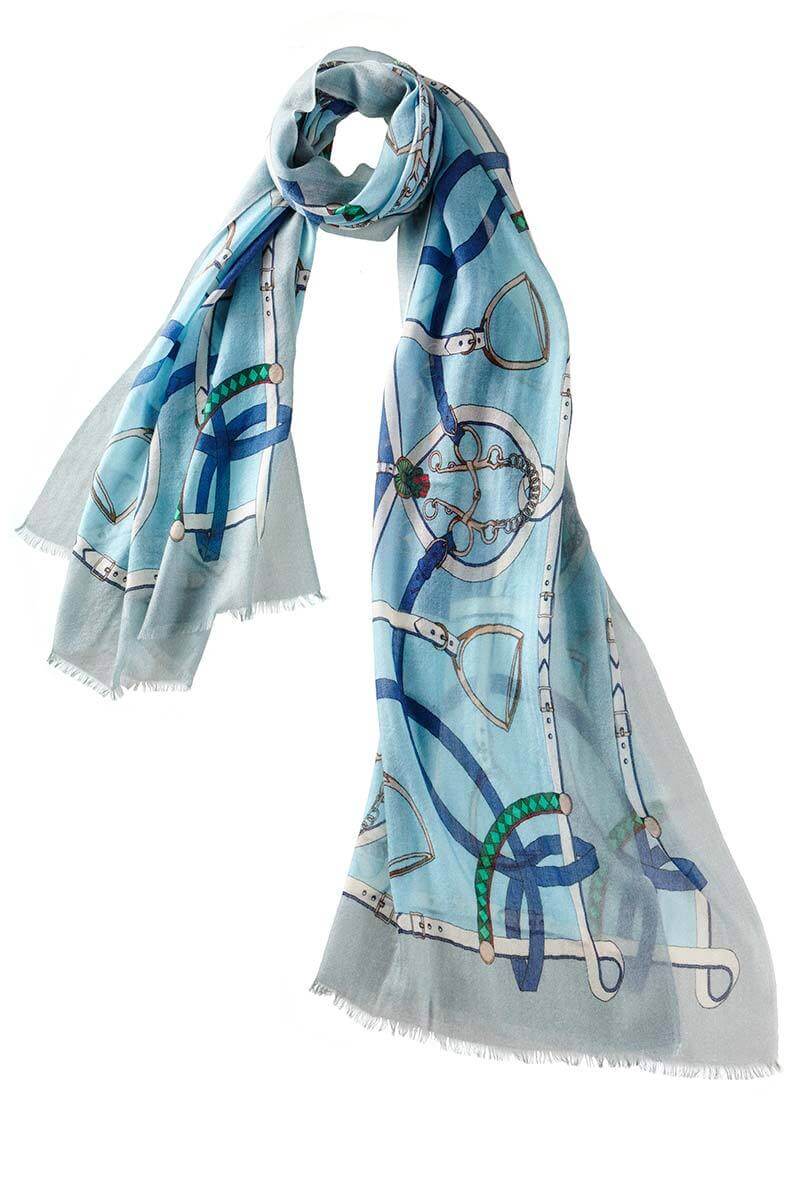 Verona Cashmere Printed Shawl - Turquoise - Mildred Hoit