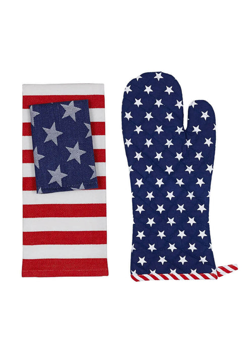 American Flag Oven Mitt and Kitchen Towel Set
