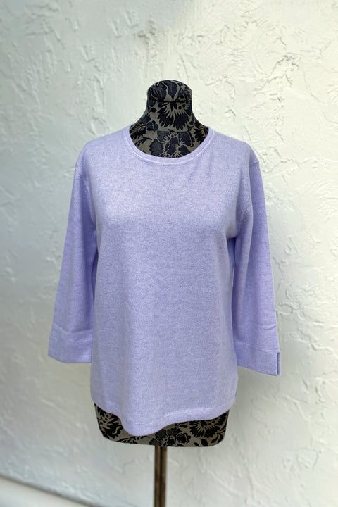Kinross Three Quarter Sleeve Crew Sweater in Amethyst available at Mildred Hoit in Palm Beach.