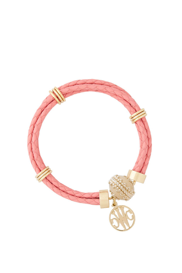 Clara Williams Braided Leather Bracelet in Watermelon Pink available at Mildred Hoit in Palm Beach.