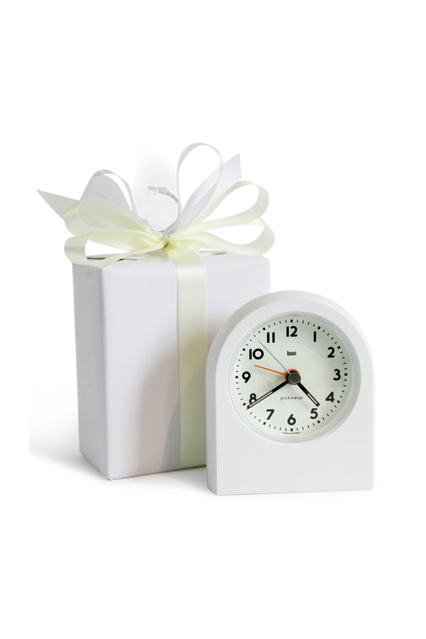 BAI Pick-Me-Up Alarm Clock in White available at Mildred Hoit in Palm Beach.