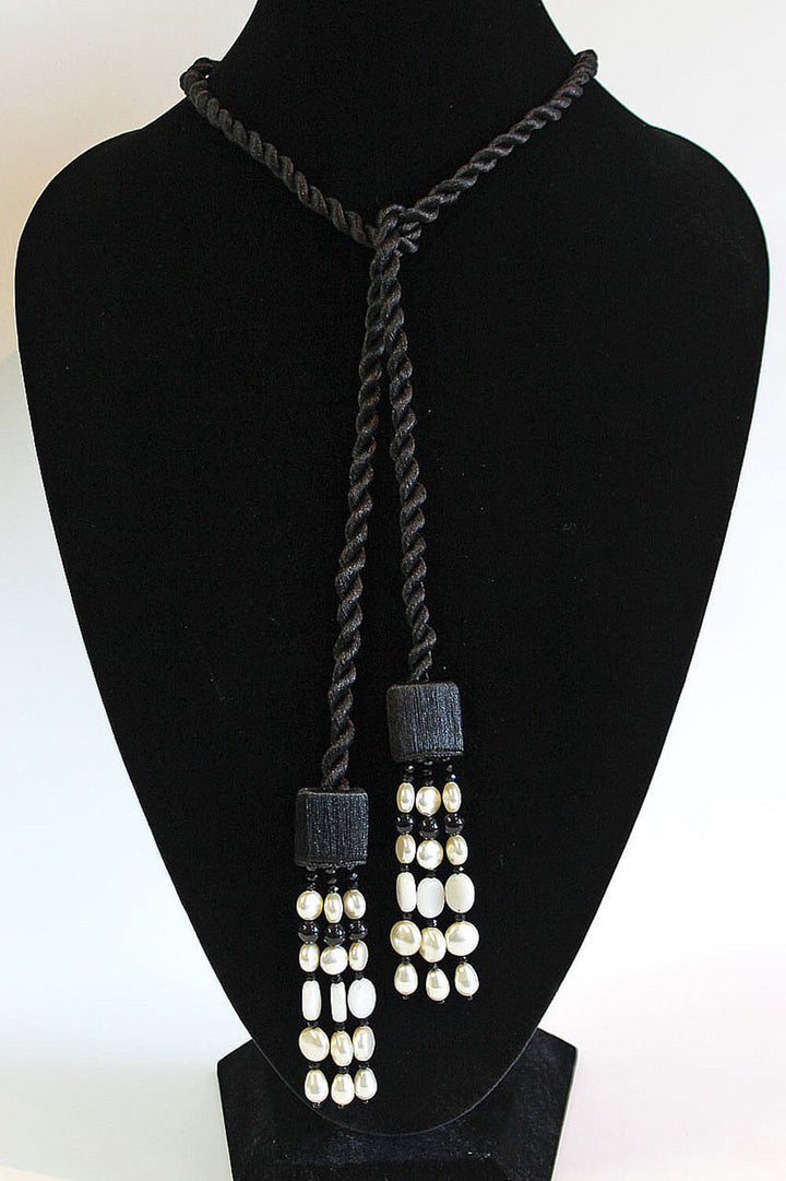 Boks and Baum Gabrielle Necklace Black with White Pearls - Mildred Hoit