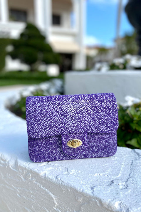Purple Shagreen Handbag available at Mildred Hoit.