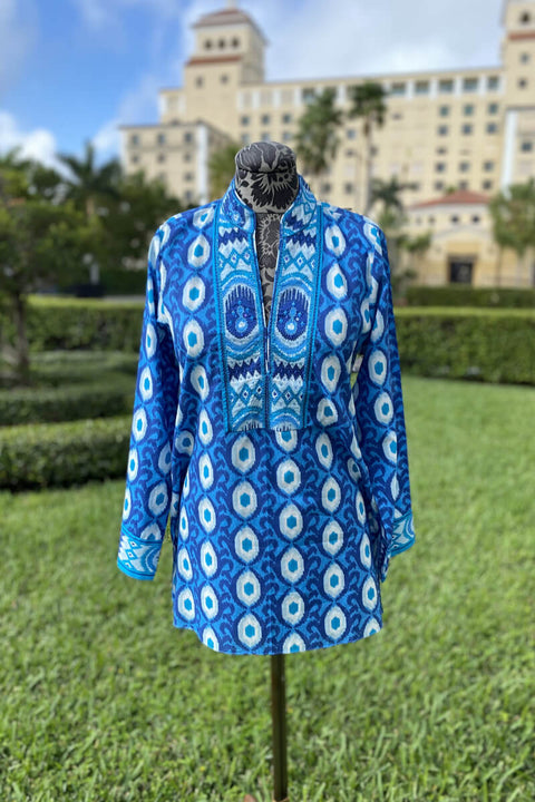 Bella Tu Izzy Tunic in Blue available at Mildred Hoit in Palm Beach.