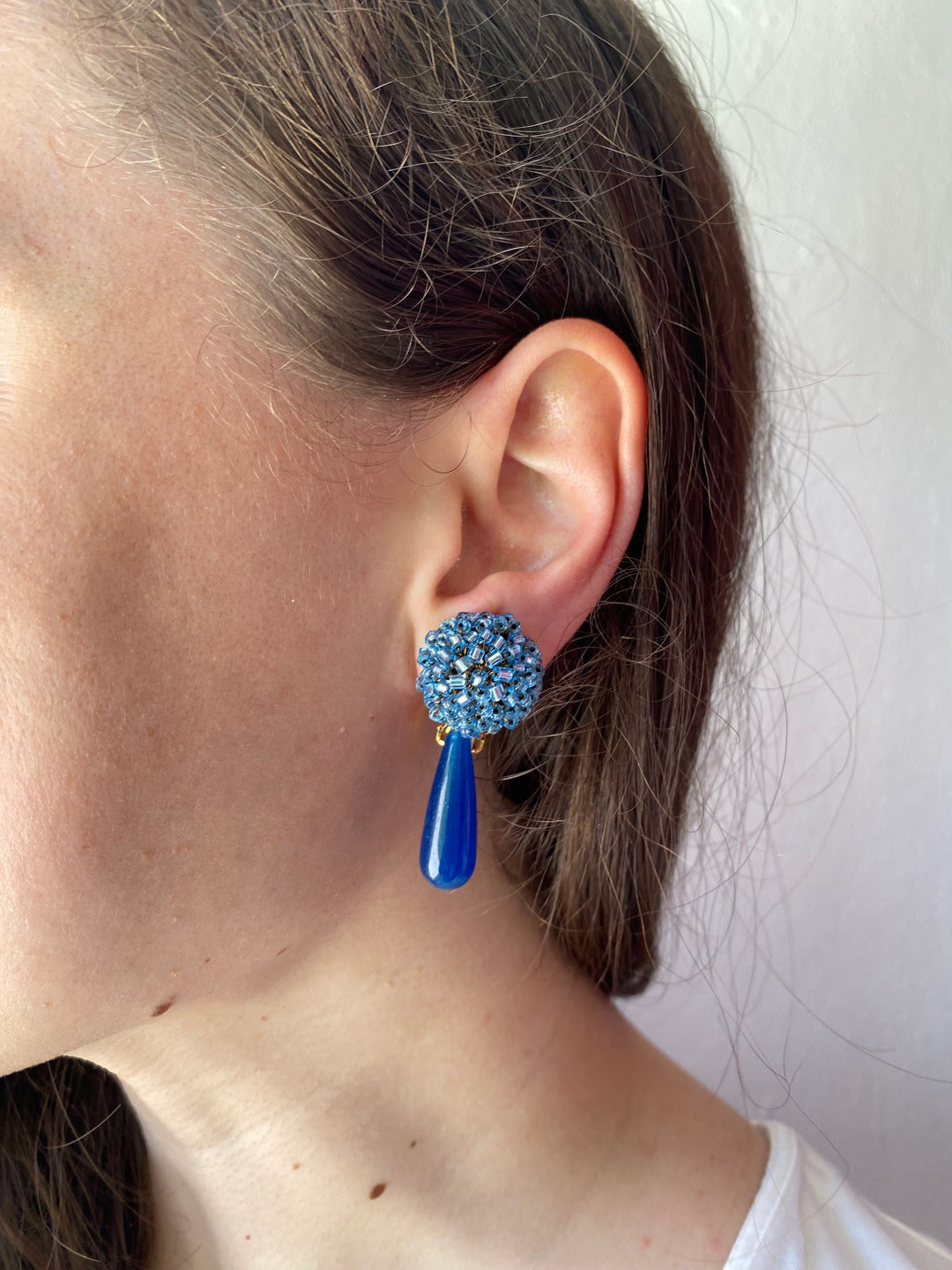 Blue Beaded Drop Earrings - Mildred Hoit