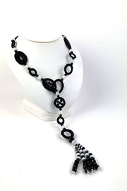 Boks and Baum Hand Crocheted Black and White Necklace available at Mildred Hoit.