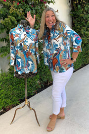 A few different sizes in the Multi Color Paisley Blouse available at Mildred Hoit.