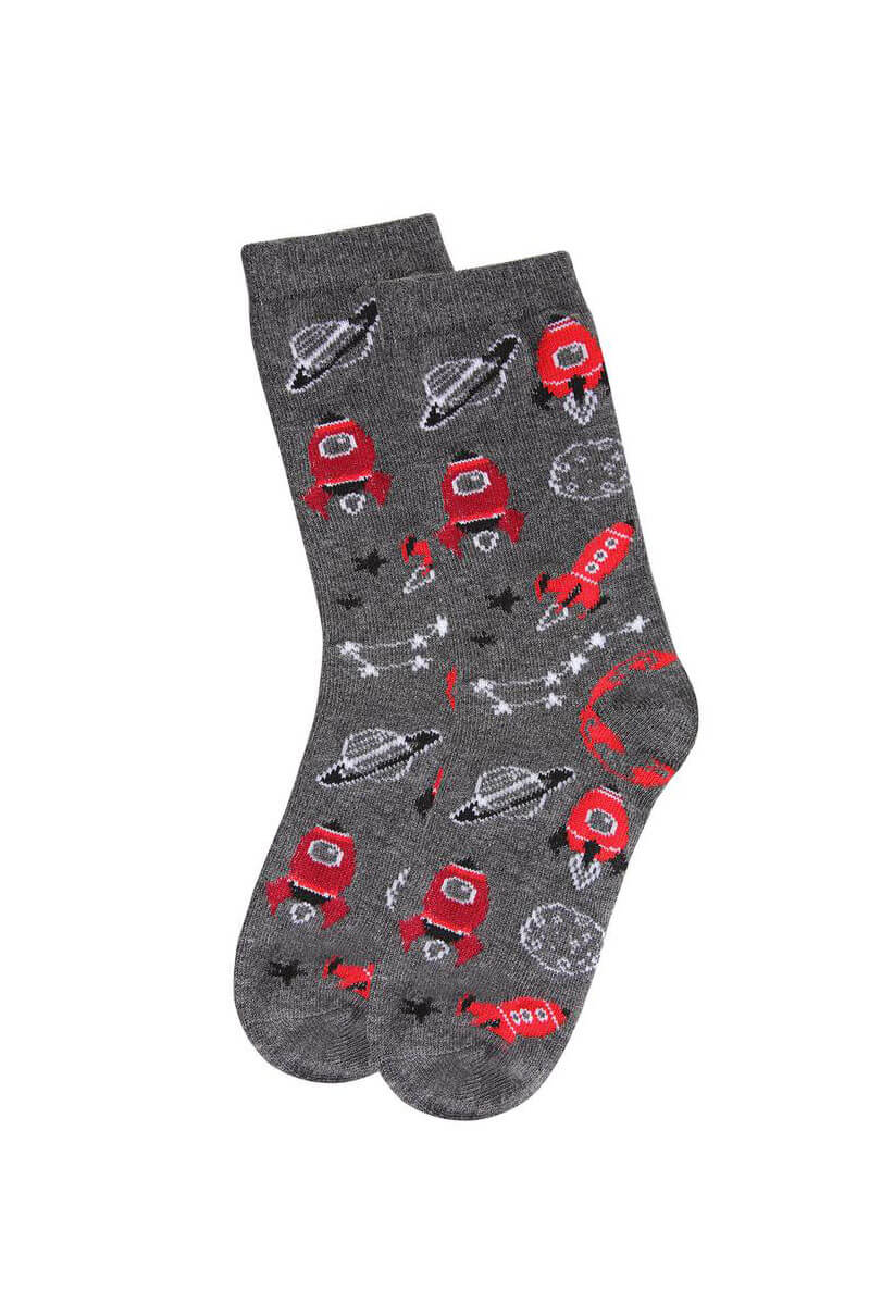 Boys Bamboo Blend Rocket Ship Socks - Mildred Hoit