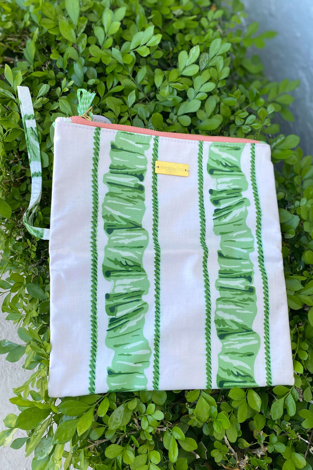 Green and White Fold over Clutch - Mildred Hoit