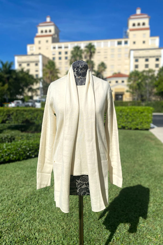 Cardigan and Shell Sweater Set in Cream available at Mildred Hoit in Palm Beach.