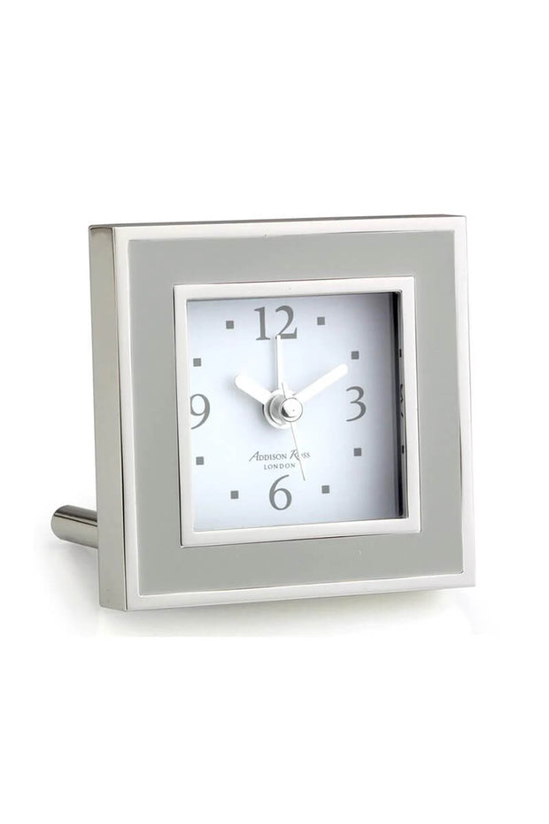 Chiffon & Silver Square Silent Alarm Clock available at Mildred Hoit in Palm Beach.
