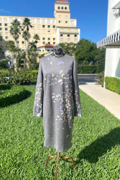 Mi Jong Lee Light Grey Dress with Butterflies available at Mildred Hoit in Palm Beach.