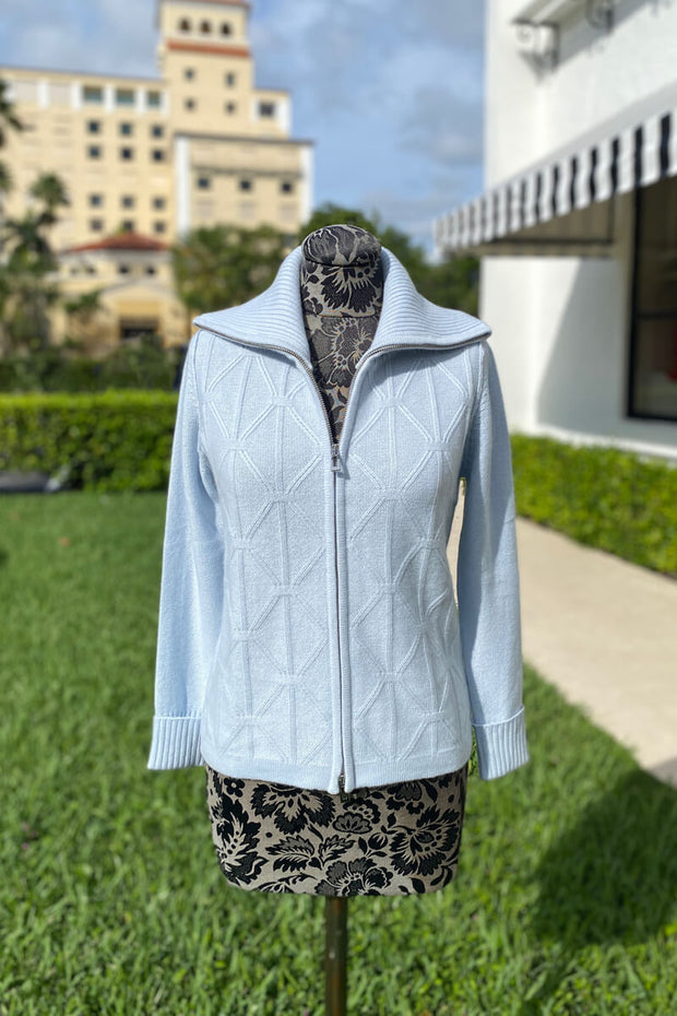 Diane Snyder Carson Lattice Cardigan in Sea Mist available at Mildred Hoit in Palm Beach.