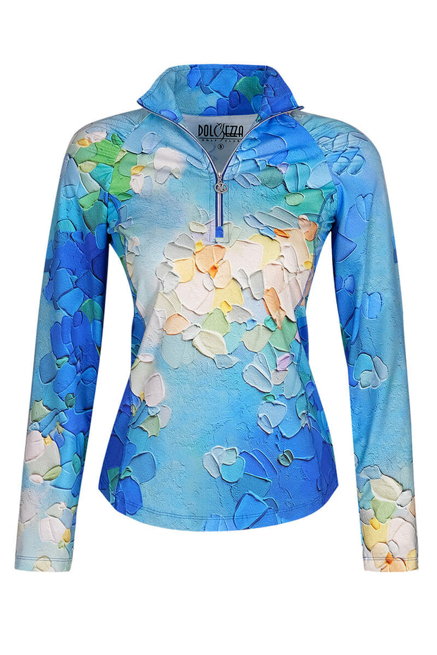 Dolcezza Blue Brushstroke Sport Top available at Mildred Hoit.