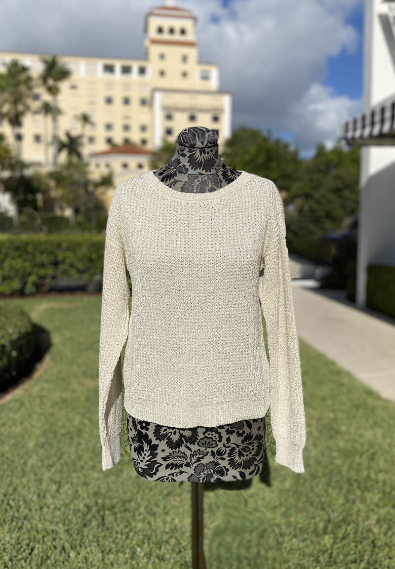 Italian Shimmery Cotton Crewneck Top in Beige - Mildred Hoit