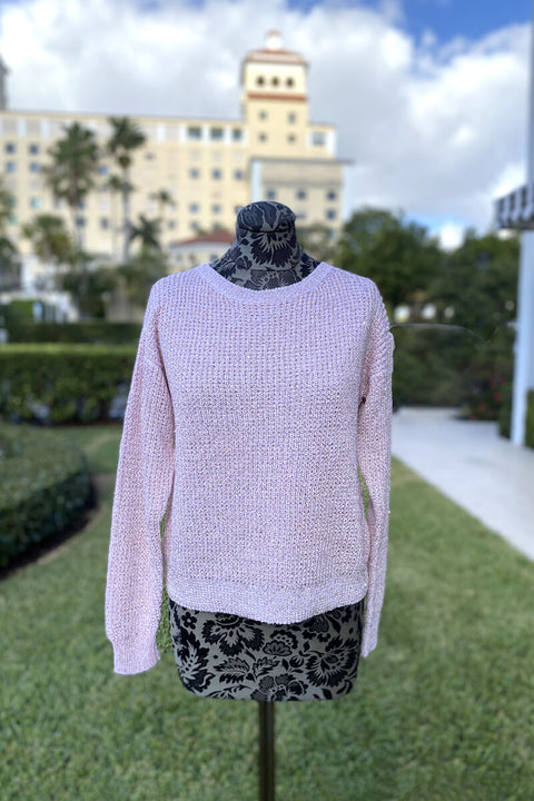 Italian Shimmery Cotton Crewneck Top in Pink available at Mildred Hoit in Palm Beach.