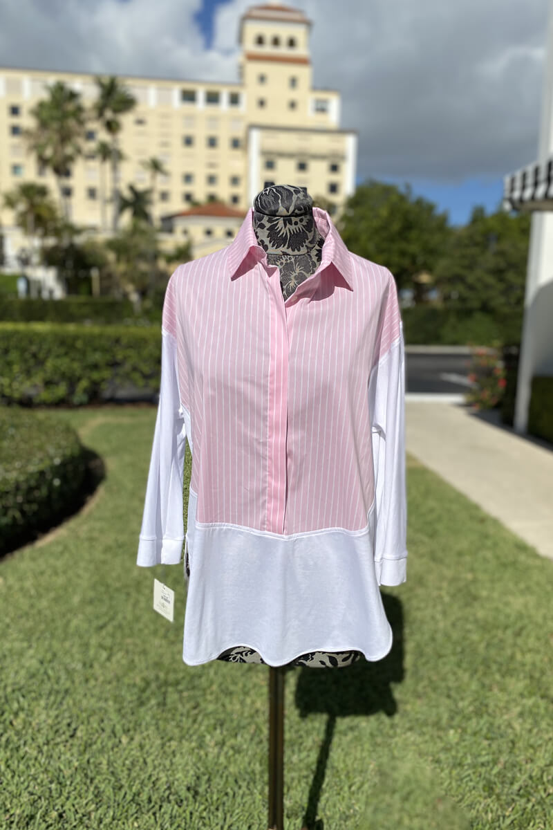 Italian Pinstripe Blouse in Pink and White - Mildred Hoit