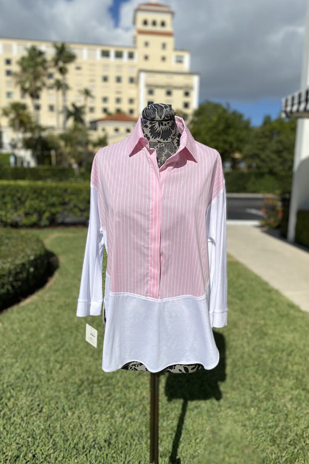 Italian Pinstripe Blouse in Pink and White