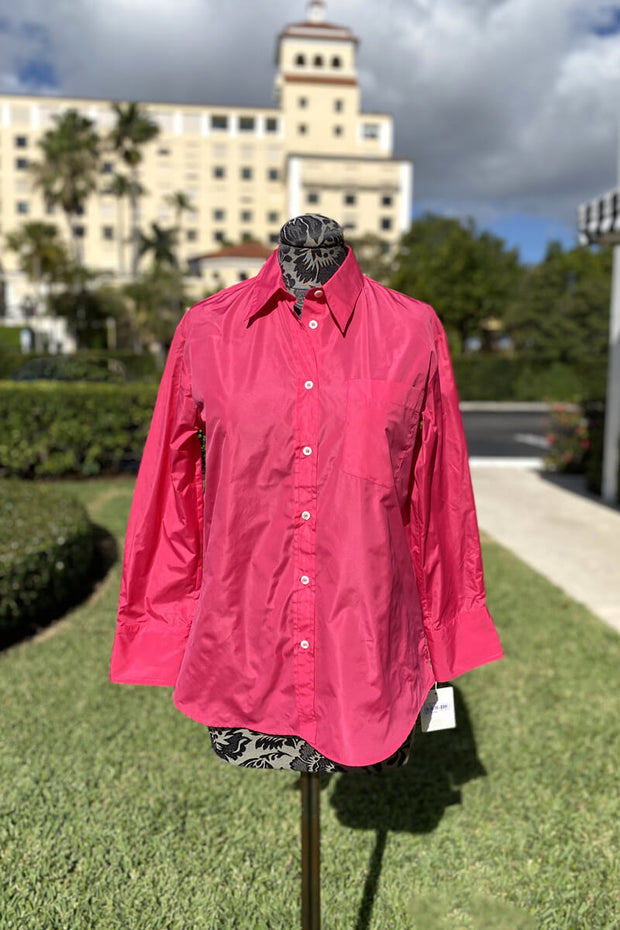 Italian Button Down Blouse in Bright Pink available at Mildred Hoit in Palm Beach.