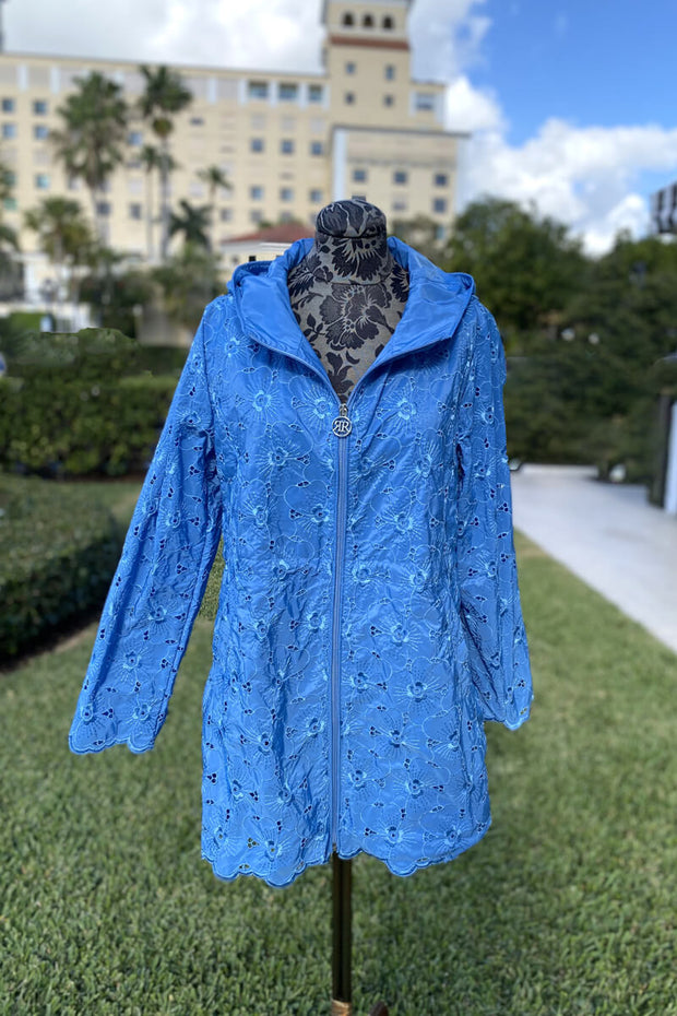 Italian Eyelet Jacket in French Blue available at Mildred Hoit in Palm Beach.