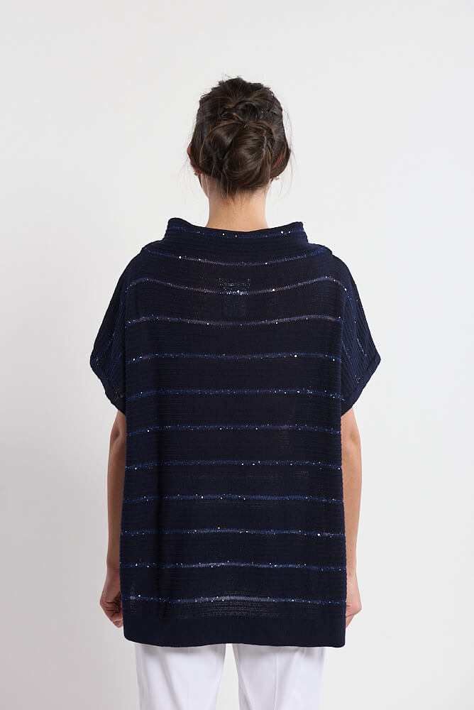 Italian Shimmering Cotton Cape in Navy Blue - Mildred Hoit