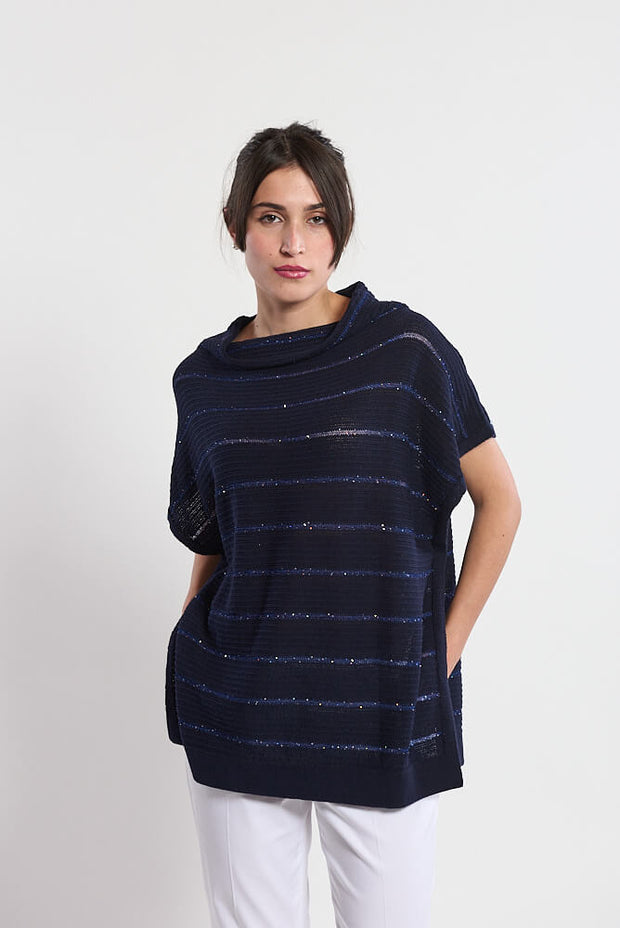 Rocco Ragni Italian Shimmering Cotton Cape in Navy Blue available at Mildred Hoit in Palm Beach.