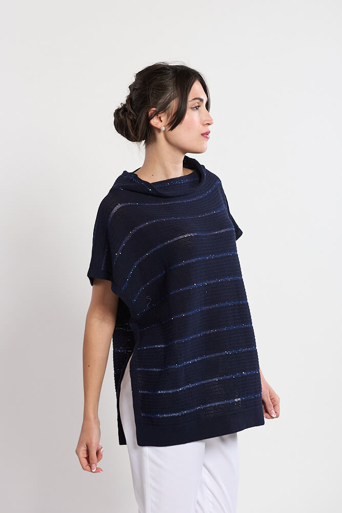 Italian Shimmering Cotton Cape in Navy Blue - Mildred Hoit