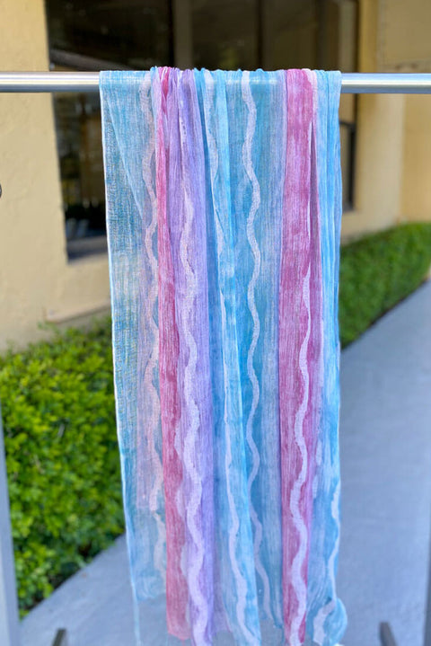 Handmade Oversized Silk Blend Scarf - Turquoise & Pink