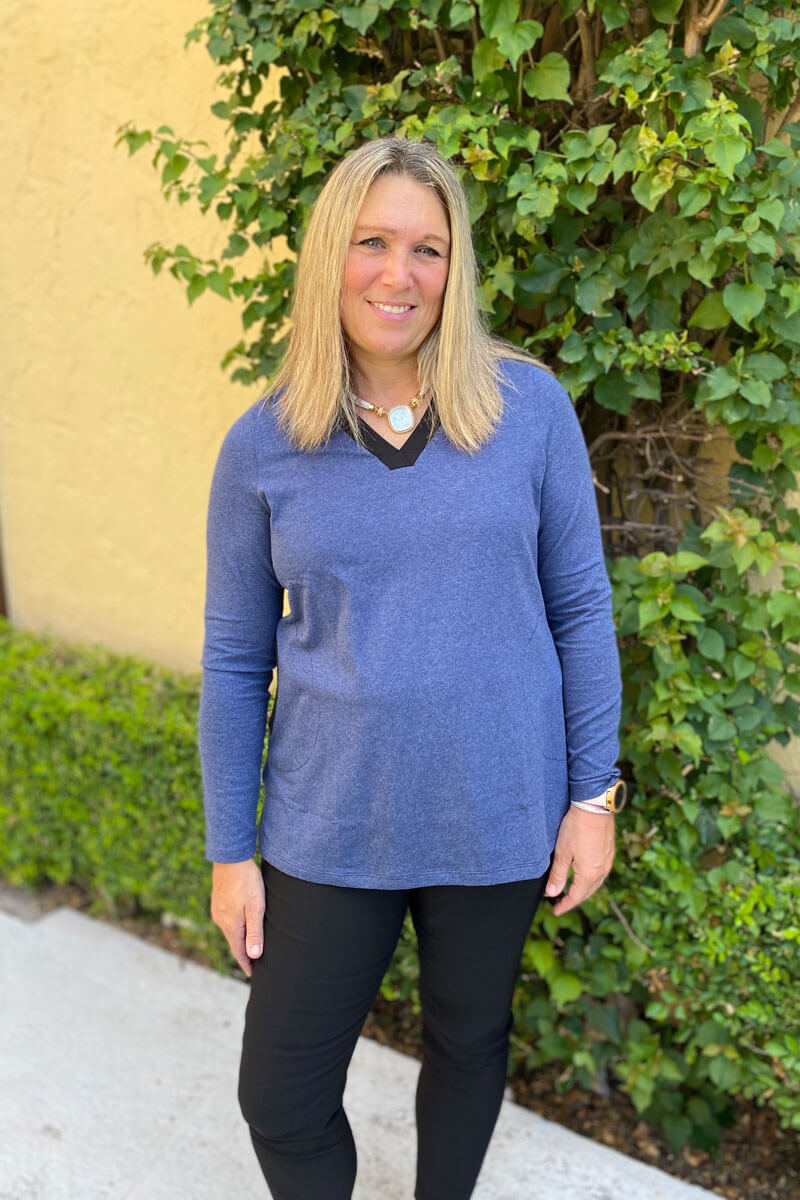 V-Neck Knit Tunic - Indigo/Navy - Mildred Hoit