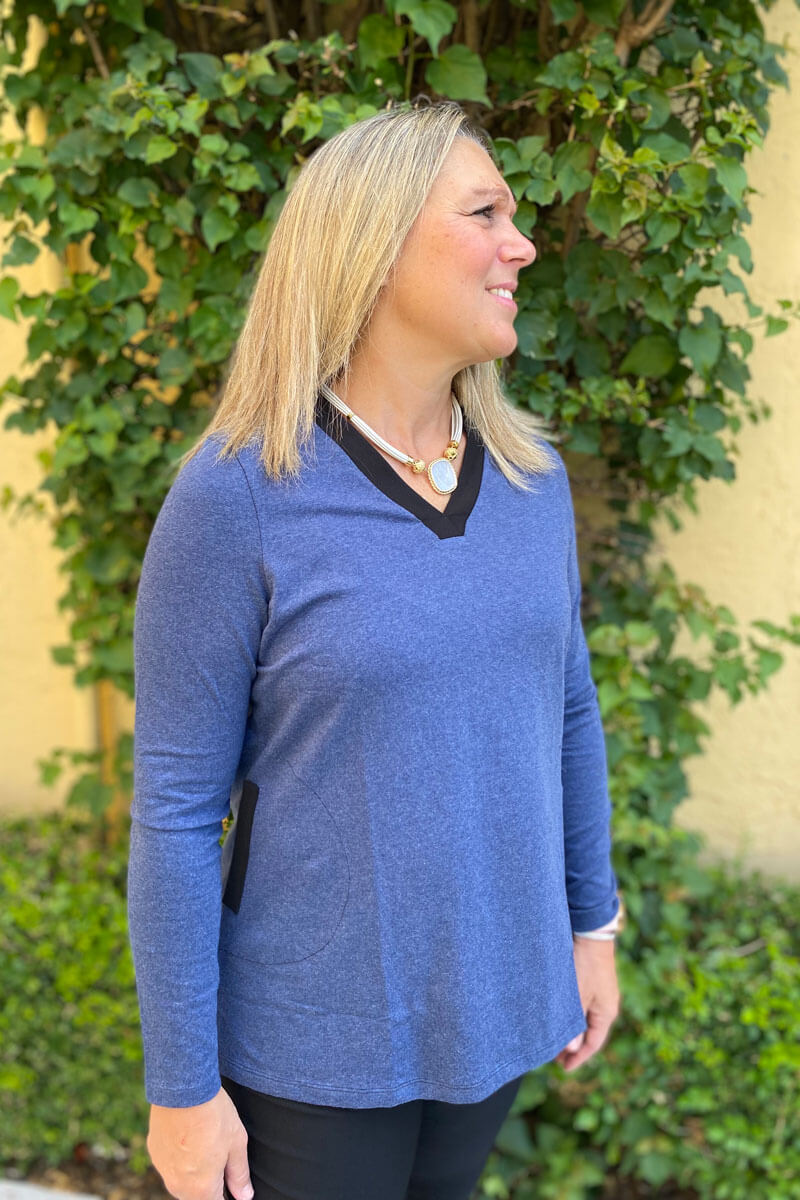 V-Neck Knit Tunic - Indigo/Navy - Mildred Hoit