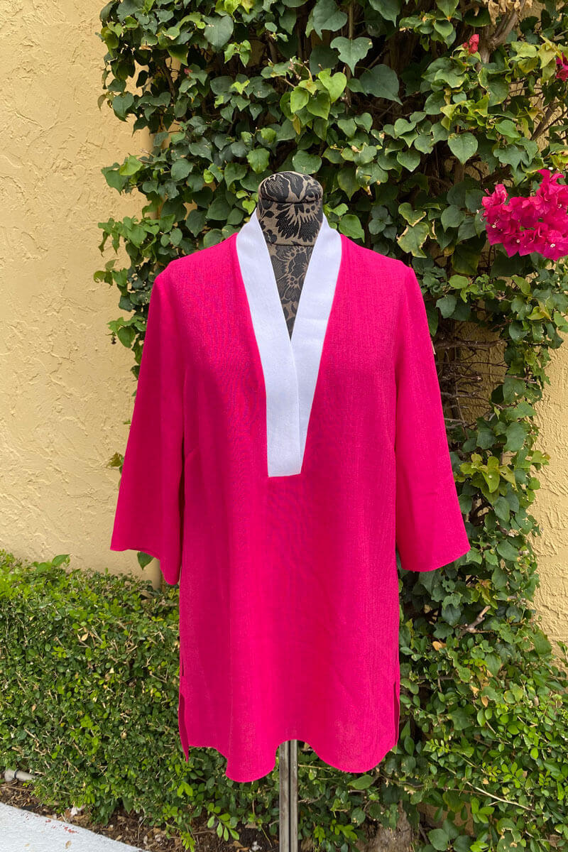 Emmelle Microfiber V-Neck Tunic in Fuschia and White - Mildred Hoit