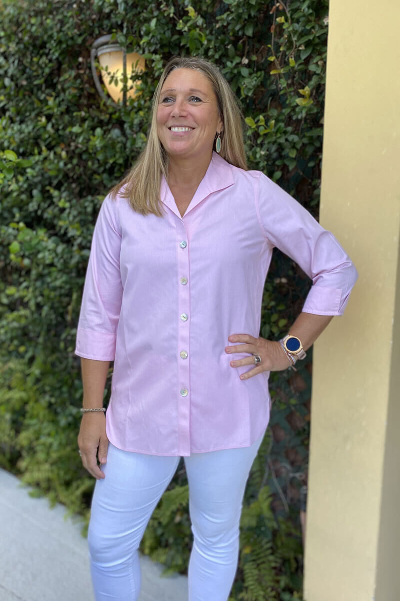 Foxcroft Pandora 3/4 Sleeve Blouse in Chambray Pink - Mildred Hoit