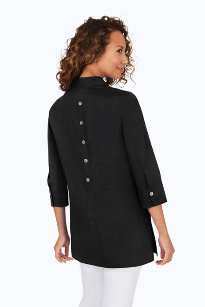 Foxcroft Pamela Stretch Non-Iron Tunic in Black - Mildred Hoit