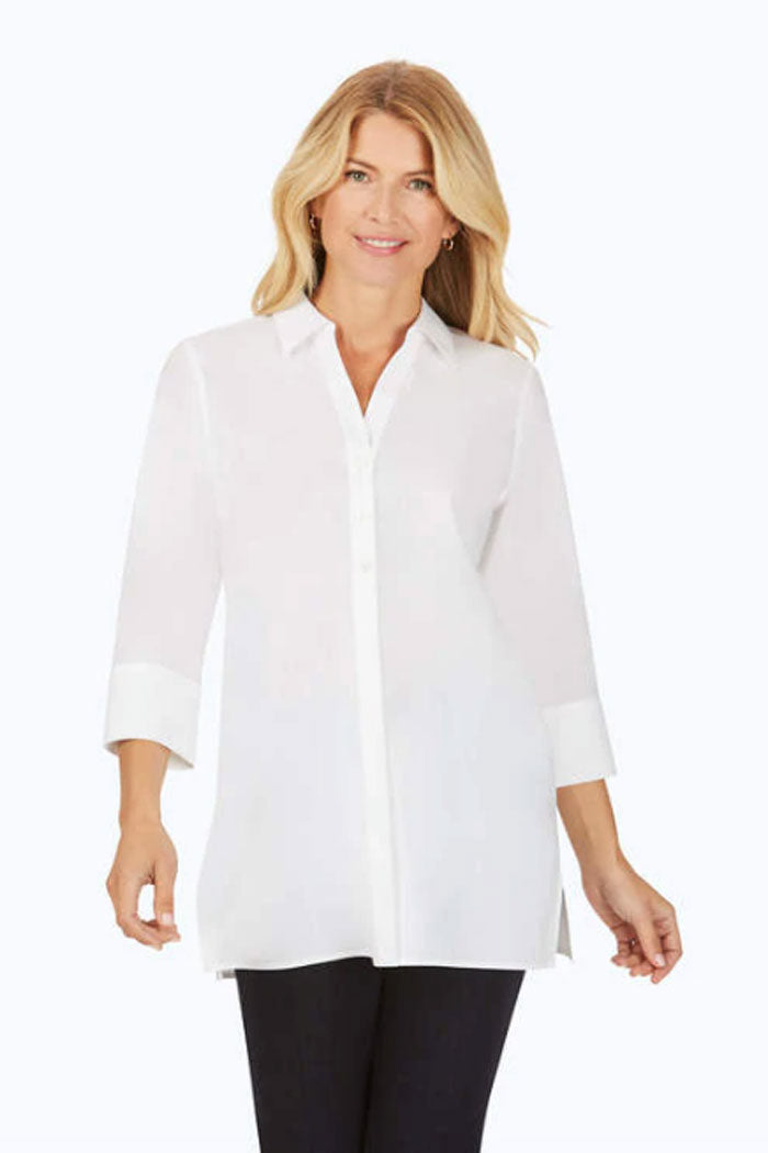 Foxcroft Pamela Stretch Non-Iron Tunic in White - Mildred Hoit