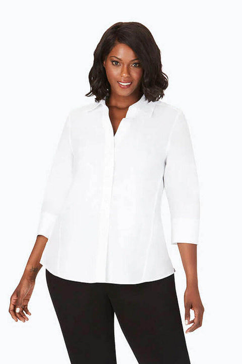 Foxcroft Women's Paige White Button Down Blouse available at Mildred Hoit.