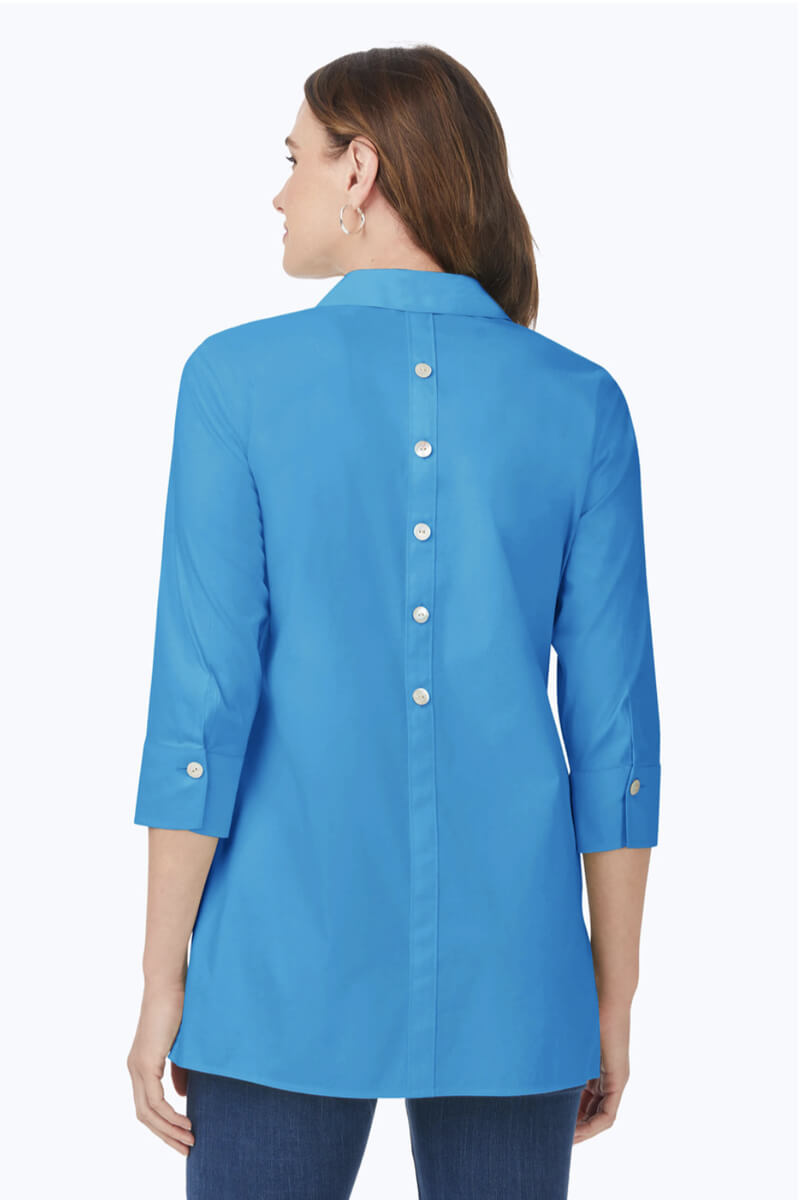 Foxcroft Pamela Essential Non-Iron Stretch Tunic in Blue Breeze - Mildred Hoit