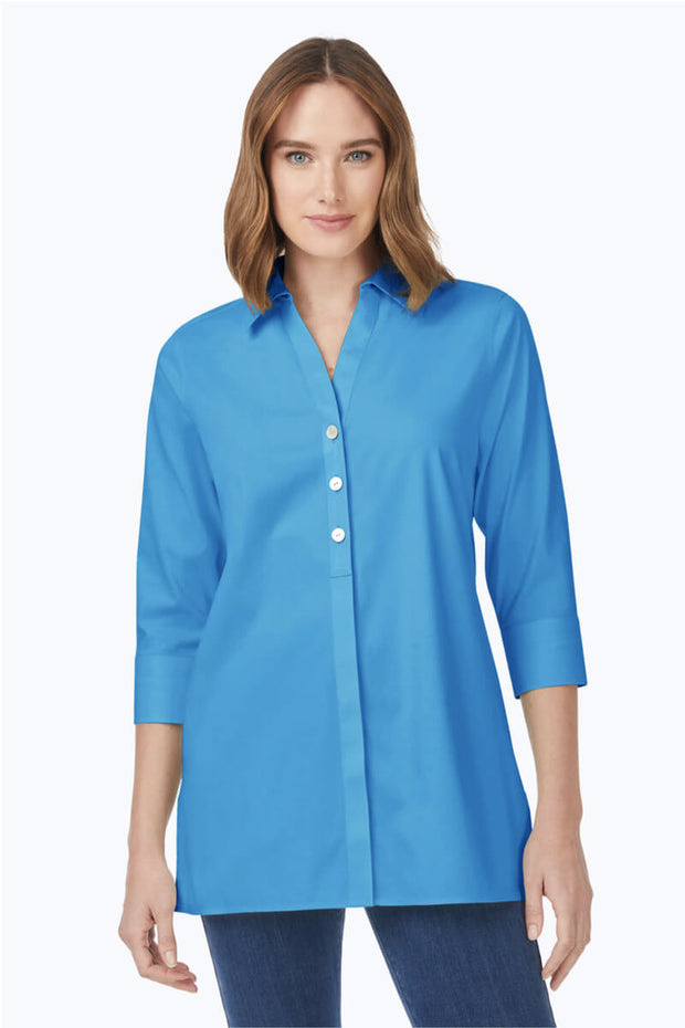 Foxcroft Pamela Essential Non-Iron Stretch Tunic in Blue Breeze
