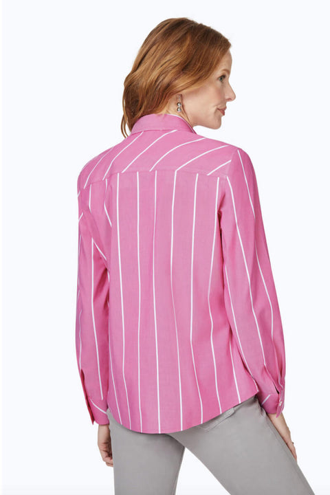 Foxcroft Striped Blouse in Rose Red