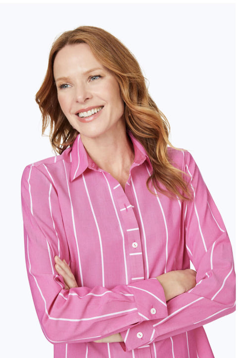 Foxcroft Striped Blouse in Rose Red