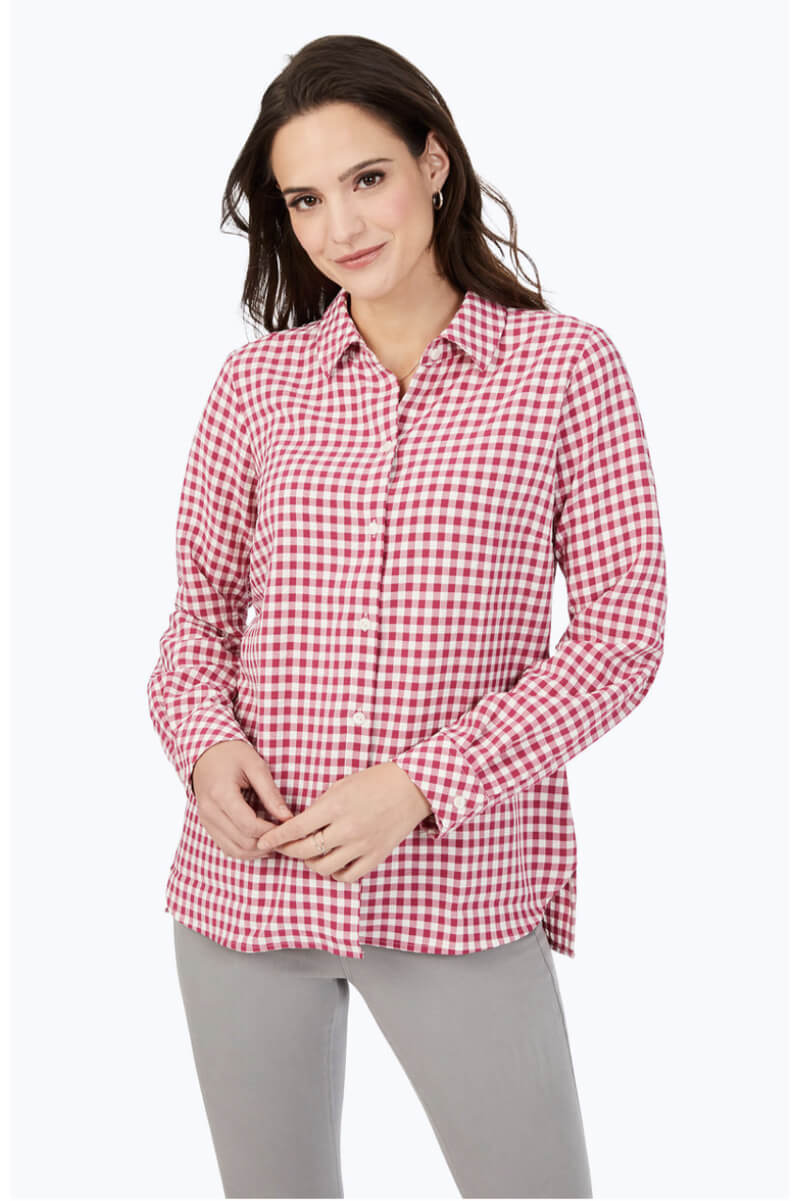 Foxcroft Gingham Check Stretch Shirt - Mildred Hoit