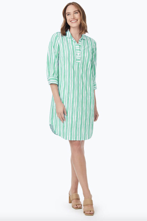 Foxcroft Sloane Beach Stripe Crinkle Dress in Sea Mist available at Mildred Hoit.