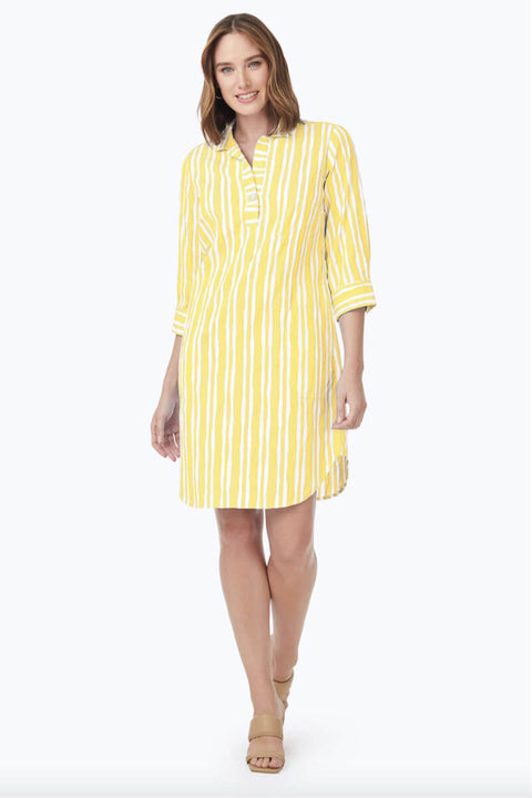 Foxcroft Sloane Beach Stripe Crinkle Dress in Warm Sun available at Mildred Hoit in Palm Beach.