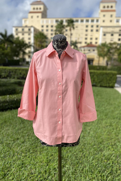 Foxcroft Gwen Blouse in Pink Peach available at Mildred Hoit in Palm Beach.
