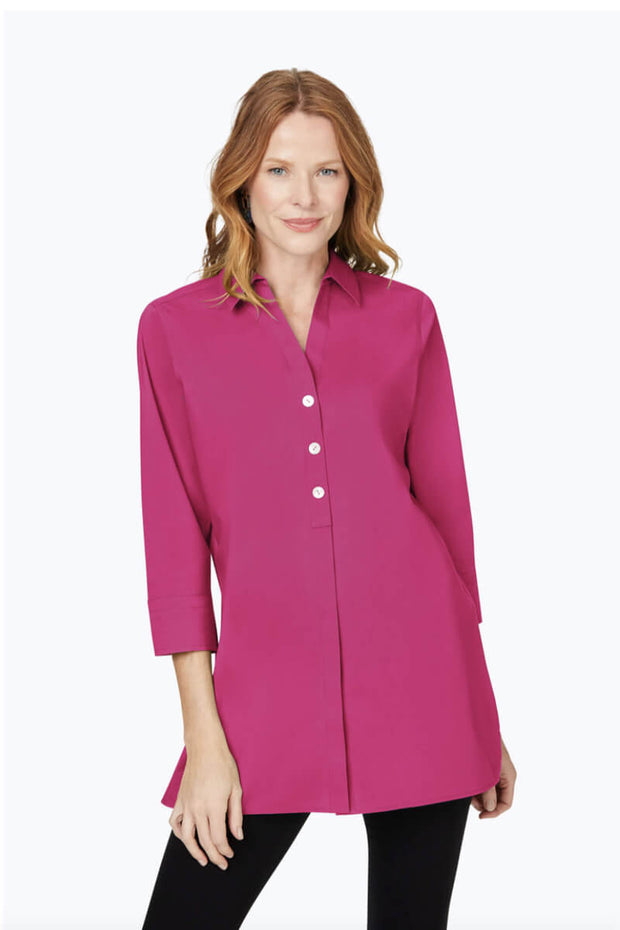 Foxcroft Pamela Essential Non-Iron Stretch Tunic in Pink Rosato available at Mildred Hoit in Palm Beach.