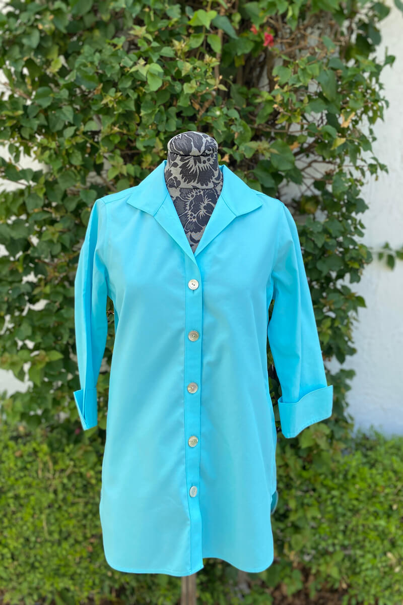 Foxcroft Pandora 3/4 Sleeve Blouse in Turquoise - Mildred Hoit