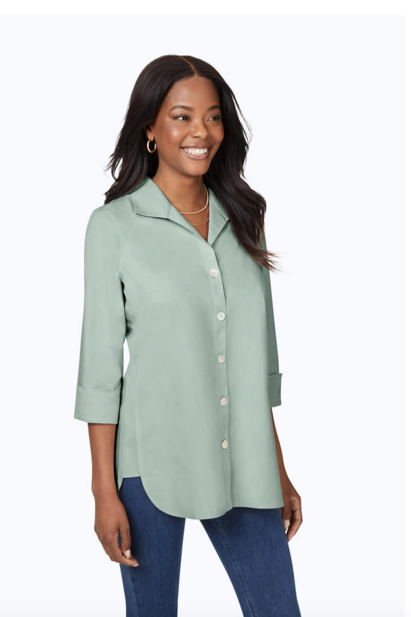 Foxcroft Pandora 3/4 Sleeve Blouse in Jade Gem - Mildred Hoit