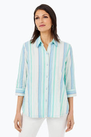 Foxcroft Thea Oasis Stripe Shirt available at Mildred Hoit in Palm Beach.