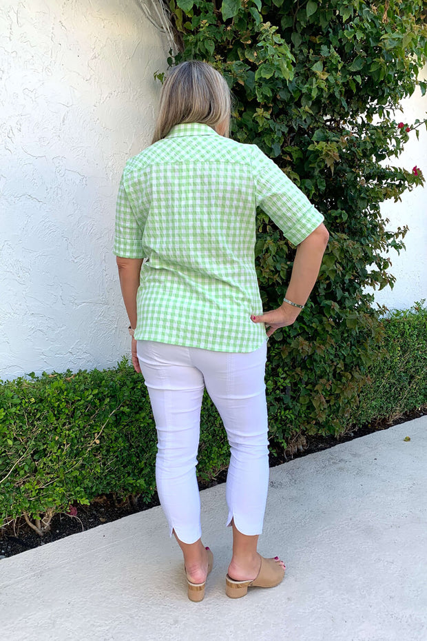 Back View of the Foxcroft White and Gingham Blouse available at Mildred Hoit.
